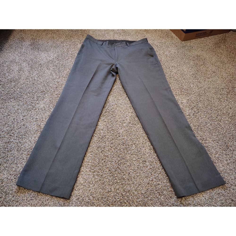 Perry Ellis Mens Charcoal Grey Textured Flat Front Dress Pants 36x32